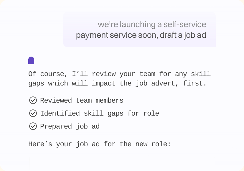 fora reviewing a team for skill gaps and preparing a job ad for a new self-service payments role.